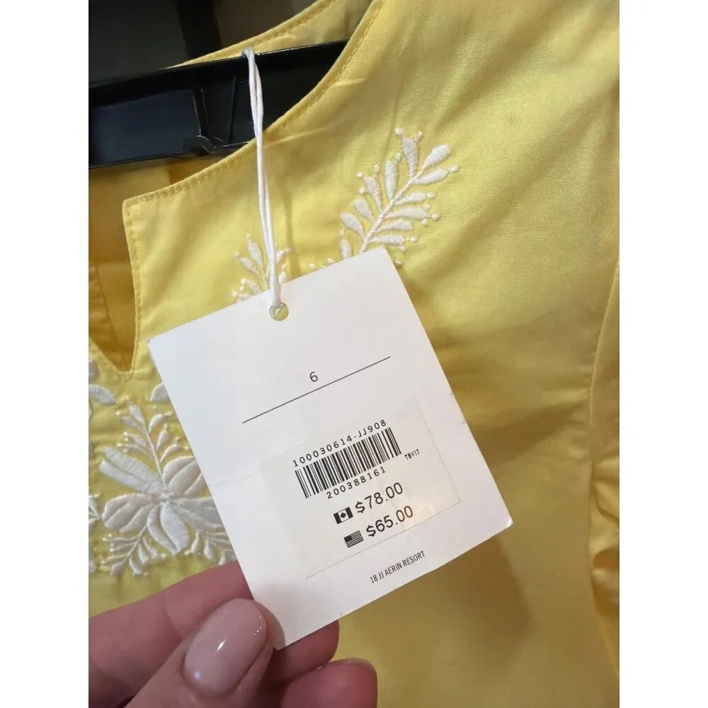 Janie & Jack Sunshine AERIN Embroidered Poplin Shift Dress Yellow Girls Size 6